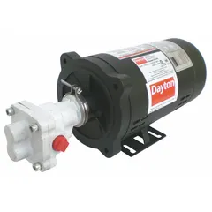 This direct-drive rotary gear pump features a cast iron body and steel gear for handling lubricating oils, hydraulic fluids, and other non-corrosive liquids. It operates on 115/230V AC with 1/3 hp and has 1/2" FNPT ports. Typical applications include machine-tool lubrication, oil-circulation systems, and fuel-transfer operations.