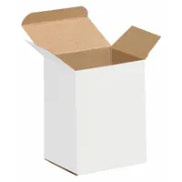 White fibreboard reverse tuck cartons with inside dimensions of 4 in length, 3 in width, and 5 in height. Supplied in packs of 250. Suitable for packaging, storage, and shipping of lightweight products