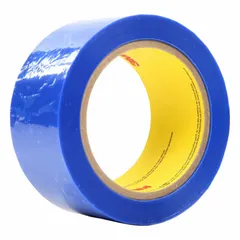 Polyester film tape with silicone adhesive, blue, 2.4 mil thick, 2 in wide, 72 yd long, sold in a 24-pack. Used for masking in powder coating, anodizing, and other finishing processes requiring resistance to high temperatures and clean paint stops.