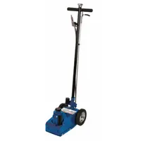 This truck axle jack is a hydraulic, air-operated unit with a 22-ton load capacity and a minimum lift of 8 1/2 inches. Its steel body construction and compliance with ASME PASE standards make it suitable for lifting heavy truck axles during maintenance and repair in fleet and industrial settings