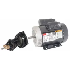Direct-drive rotary gear pump with a cast iron body and steel gear. Operates at 1 hp on 115/230V AC power. Ports are 1/4" FNPT. Used for transferring lubricating oils, hydraulic fluids, and other non-corrosive liquids in industrial fluid-handling systems.