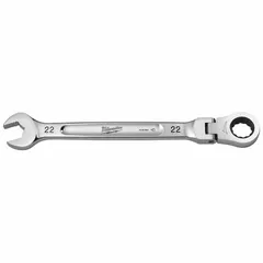Chrome-finished wrench with a 22 mm 12-point ratcheting box end and a 303 mm overall length. Used for tightening and loosening fasteners in automotive, mechanical, and industrial maintenance applications.
