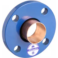 This wrot copper tube flange features a cup x flange design with no center stop, allowing sweat connections for joining copper tubing to flanged equipment. It is used in plumbing and HVAC systems for water or gas lines. The low-lead cast construction meets applicable standards