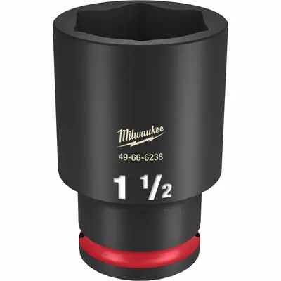 MILWAUKEE Deep Impact Socket: 1/2 in Drive Size, SAE, 1 1/2 in Socket Size, 6-Point - 1/2" Drive Impact Sockets