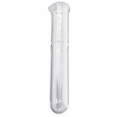 Borosilicate glass Potter-Elvehjem tissue grinder with 15 mL capacity, 3/4 in tube diameter, and 3 1/4 in tube length. Both tube and pestle are borosilicate glass for chemical resistance and thermal stability. Used for homogenizing soft tissue samples in laboratory research.