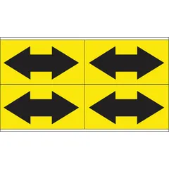 Yellow vinyl pipe marker with black directional flow arrow. Non-reflective, 7 in wide by 1 1/8 in long, supplied in a 7 in roll width. Used to indicate flow direction on industrial piping systems for clear visual guidance.