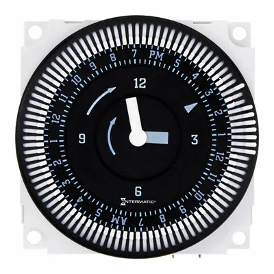 INTERMATIC Electromechanical Timer: 24 hr, SPDT, 12/24V AC, 48 On/Off Cycles - Max - Panel Cover-Mounted Electromechanical Timer Switches