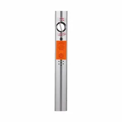 This standard door alarm is powered by a 9 V DC battery and features a horn sound type with an 85 dB sound level. The alarm body is made of aluminum and uses a mortise cylinder. It is typically used on emergency exit doors in commercial buildings to deter unauthorized use while allowing safe egress.