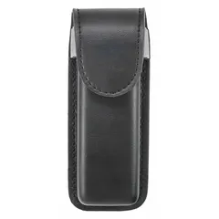 This medical pouch is constructed from black synthetic leather with a basket weave finish. It measures 5 inches by 2 inches and closes with a snap. The compact size is suited for carrying small medical instruments or supplies in clinical or field settings.