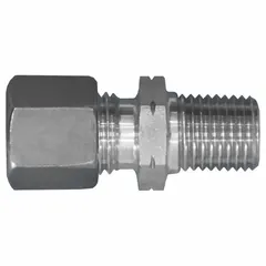 This flareless bite-type stainless steel compression fitting adapter connects 20 mm OD tubing to 1 1/4 in male NPT pipe threads. It is used in hydraulic, pneumatic, and instrumentation systems requiring leak-free metal-to-metal sealing. The Volz series design provides a secure, vibration-resistant connection.