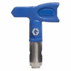 Airless spray gun tip with 0.017 in orifice, color-coded blue. Includes OneSeal tip seal. Compatible with RAC X series and model 246215. Used for applying paints and coatings in finishing, construction, and maintenance tasks on metal, wood, and concrete surfaces.