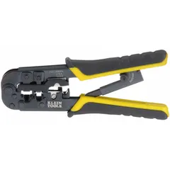 This ratchet crimper terminates RJ-11/12, RJ-22, and RJ-45 connectors on Cat3, Cat5e, and Cat6 cables. Overall length is 5 1/4 inches. Suitable for network cable termination in structured cabling installations.