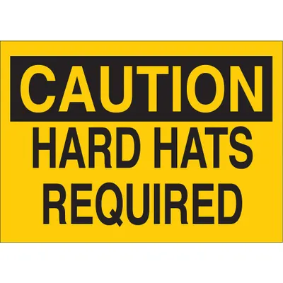 BRADY Caution: Hard Hats Required Sign, Adhesive, 3 1/2 x 5 in, Polyester - Caution: Hard Hats Required Signs