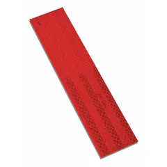 Red reflective tape with acrylic adhesive, supplied in a 5-pack of 9-inch by 2-inch strips. Designed for rail applications to enhance vehicle visibility. Suitable for use on buses, construction vehicles, emergency vehicles, and rail cars.