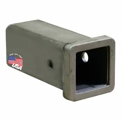 This receiver tube is constructed from carbon steel and measures 6 inches in overall length with a 2-1/2 inch overall width. It is designed for use in towing applications, typically mounted on trucks or trailers to accept a compatible hitch.