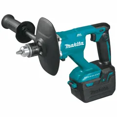 This cordless mud mixer operates on 18V DC and features a brushless motor for efficient mixing. It has a 1/2 in keyed chuck, 2-speed transmission, and a maximum speed of 1,300 RPM. The 2-position handle allows for comfortable control during mixing of construction materials such as joint compound, thinset, and grout. Supplied as a bare tool without battery or charger.