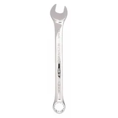 This 13 mm metric spline combination wrench features a chrome finish and offset design for improved access in confined spaces. The 6 7/8-inch overall length provides leverage for tightening or loosening fasteners in mechanical and industrial settings.