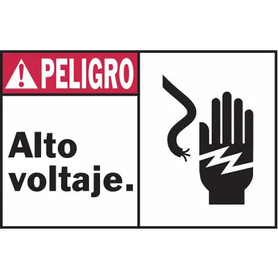 BRADY Peligro: Alto Voltaje. Signs, 5 PK, Adhesive, 3 1/2 in x 5 in