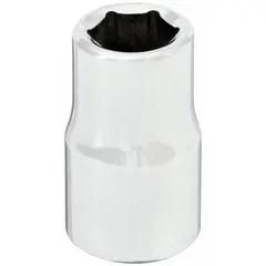 This 1/2" drive hand socket features a 3/8" SAE hex size with a 6-point configuration for positive engagement on fasteners. Constructed from chrome, it is suitable for general tightening and loosening tasks in automotive, equipment maintenance, and industrial assembly applications.