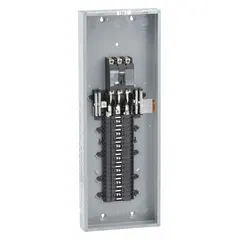 Convertible main lug load center rated 200A at 208Y/120/240V AC, 3-phase, with a 25kA short-circuit current rating. Provides 42 spaces for plug-on neutral breakers, suitable for indoor distribution in commercial or industrial applications. Enclosure cover ordered separately.