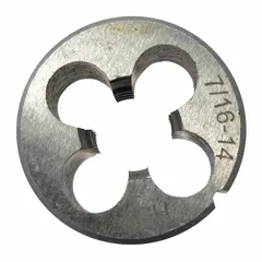 This solid shaft or arbor features a 1-inch outer diameter and 7/16-14NC thread. It is a replacement part for power tools, commonly used in drilling or machining applications requiring a precise fit.