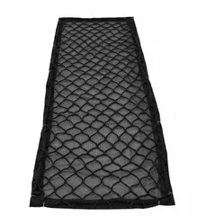 This heavy-duty nylon conveyor netting is designed to catch falling materials and debris along conveyor lines in industrial facilities. It includes a debris liner for containing fine particles. Net width is 9 ft, length is 25 ft, rope diameter is 1/2 in. Suitable for use in mining, aggregate, recycling, and bulk-handling operations.