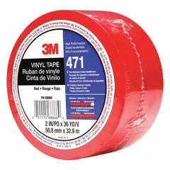 Solid red vinyl tape for marking aisles, hazards, and storage areas in industrial facilities. Tape thickness is 5.2 mil, width 2 in, length 108 ft. No legend. Backing material is vinyl.
