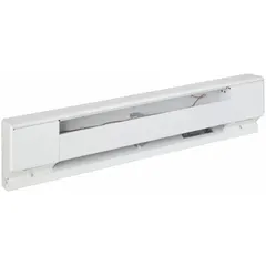 This residential-grade electric baseboard heater delivers 500W of heating output at 120V AC. It features a conventional white housing and is designed for wall-mount installation in indoor spaces. Thermostat is not included and must be purchased separately.
