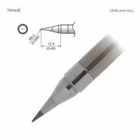 Conical soldering tip with 0.2 mm width and 12.5 mm length, part of the T39 Series. Compatible with HAKKO FX-9702 handpiece. Suitable for precision soldering tasks such as fine-pitch component work on printed circuit boards