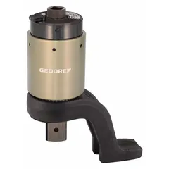 Mountable torque multiplier with 1:18 gear ratio. Accepts 300 ft-lb maximum rated input via 3/4 in female square drive, delivering multiplied torque through a 1 1/2 in male output square drive. Used for tightening or loosening high-torque fasteners in industrial settings.