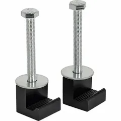 This mounting bracket kit includes two aluminum J-hook blocks in a silver finish. Designed for securing truck boxes to vehicles, the brackets provide a mounting solution for truck box installations.