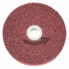 This NORTON Bear-Tex convolute wheel is designed for light deburring and finishing of carbon steel and soft metals. It features an aluminum oxide abrasive in medium grade (Medium (5), Medium) and measures 8 inches in diameter by 1 inch in width with a 3-inch arbor. Suitable for surface conditioning and edge blending in industrial metalworking applications.
