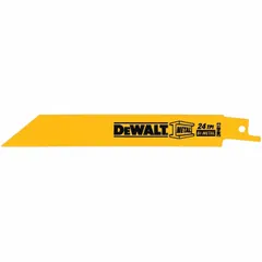 This reciprocating saw blade is designed for cutting thin metal, including sheet metal and pipes. It features 24 teeth per inch for rigid straight cuts. Blade length is 6 inches with a thickness of 0.04 inches. Sold in a pack of 25.
