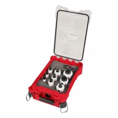 This 12-piece hole saw kit features bi-metal construction with 3.5 teeth per inch and a maximum cutting depth of 1 5/8 inches. Suitable for cutting wood, metal, and plastic in general construction, plumbing, and electrical applications.