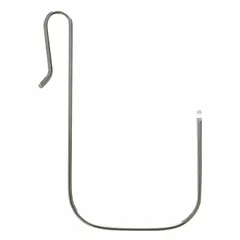 This snap-on shelf hook is designed for use with Super Erecta wire shelving systems. Constructed of steel with a chrome finish, it attaches securely to wire shelves to hang items, aiding organization in storage areas.