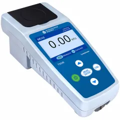 This turbidity meter measures water clarity from 0 to 1000 NTU with accuracy of ≤ +/-2% of reading plus stray light. It offers selectable resolution of 1 NTU, 0.1 NTU, or 0.01 NTU and includes a rechargeable lithium battery. Suitable for field or laboratory use in water quality testing.