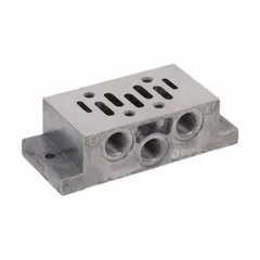 Subbase component for Series HV pneumatic systems. Serves as a mounting base for valves and modules, providing alignment and air distribution within the manifold.