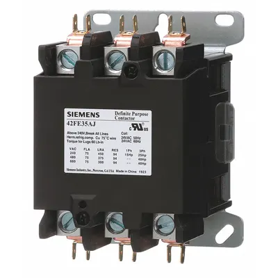 Siemens Definite Purpose Magnetic Contactor: 3 Poles, 120V AC, 75 A - Non-Reversing Definite Purpose Contactors