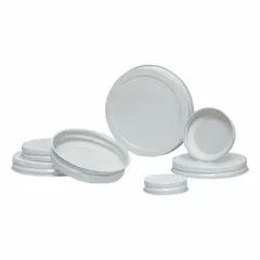 This screw cap features a white tinplate construction with a plastisol liner for leak-resistant sealing. Designed for 58-400 mm screw closures, it is suitable for laboratory bottles used in storing and transporting liquids.