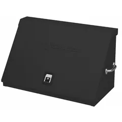 This heavy-duty triangular top chest has an overall width of 36 3/4 inches and an overall depth of 17 1/2 inches. It includes drawer liners and provides open storage for large tools or equipment in workshops and industrial environments.