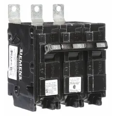 Three-pole miniature circuit breaker rated 70 A at 240V AC, part of the BL Series. Designed for bolt-on mounting in P1 Panelboards. Provides overcurrent protection with a maximum AIR rating of 65kA at 240V AC. Suitable for use in commercial and industrial electrical distribution systems.
