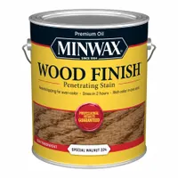 Interior, oil-based, semi-transparent wood stain in Special Walnut color. Suitable for finishing interior wood surfaces such as furniture, trim, and cabinets. Provides a rich walnut tone while allowing wood grain to show through