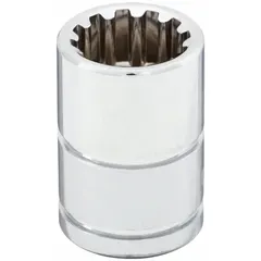 This 1/4" drive hand socket features a 9/32" spline drive size and a standard depth chrome finish with 1" overall length. Suitable for tightening or loosening fasteners in automotive repair, machinery maintenance, and general assembly tasks.