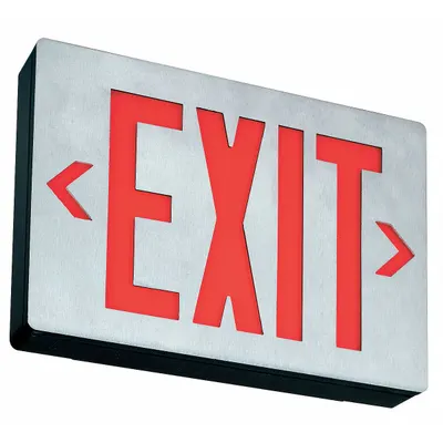 LITHONIA LIGHTING Exit Sign: Emergency Battery Backup, LED, Black, Red, 1 Faces, Ceiling - Aluminum Lighted Exit Signs