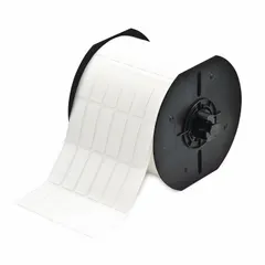 Vinyl wraparound label with black-on-white printing, sized 1 7/16 in x 1/2 in. Designed for wire gauges 22 AWG to 16 AWG. Compatible with BBP33 printer series; requires B30-R6200 ribbon. Used for permanent identification of wires in electrical installations.