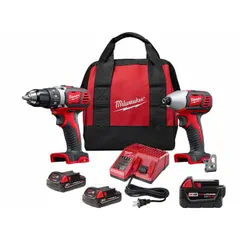 This combination kit includes an 18 V DC cordless drill and impact driver, with battery included. The drill handles drilling in wood, metal, and masonry, while the impact driver provides high torque for fastening tasks. Suitable for construction, maintenance, and assembly applications requiring portable power.