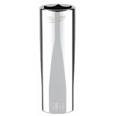 This 3/8 in drive, 16 mm socket features a 6-point deep profile and chrome construction. The anti-roll design prevents the socket from rolling on flat surfaces. Commonly used for fastening and loosening nuts and bolts in recessed areas during automotive, machinery, and industrial assembly tasks.