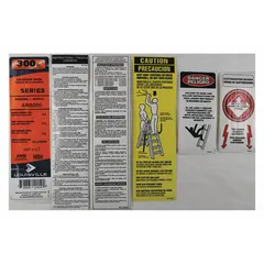 This label kit is a material handling replacement part designed for use with Louisville Ladder brand products. It is compatible with manufacturer model number AM8006 and includes replacement safety and identification labels. Used to restore legibility and compliance on ladders in industrial and commercial settings.