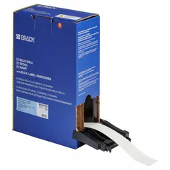 Continuous label roll for thermal transfer printing. White gloss polyester material with glow-in-the-dark properties for low-light visibility. Designed for indoor use and compatible with Brady M710 printer series. Commonly used for safety signage, equipment identification, and emergency egress marking.