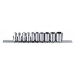 This 10-piece socket set includes 6-point SAE sockets ranging from 5/32 in to 1/2 in with a 1/4 in drive. The sockets are tether ready for safety in elevated work environments. Suitable for fastening and loosening nuts and bolts in automotive repair, equipment maintenance, and general mechanical tasks.